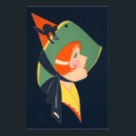 Foto Gato negro de Gorra de brujas Art Deco<br><div class="desc">Impresión de Halloween vintage</div>