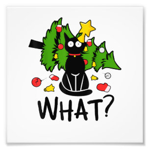 Foto Gato Negro Divertido Navidad Árbol Navideño Merry 