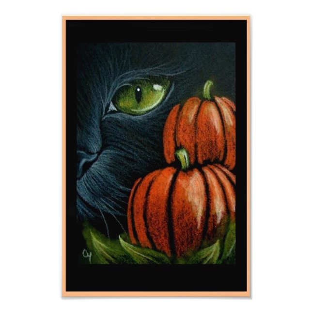 FOTO GATO NEGRO HALLOWEEN CON IMPKINS IMPRESIÓN DE 4" X (Frente)