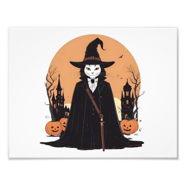 Foto Gato negro místico salem con calabazas (Frente)