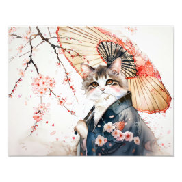 Foto Gato Noble de Geisha con paraguas de bambú en chin