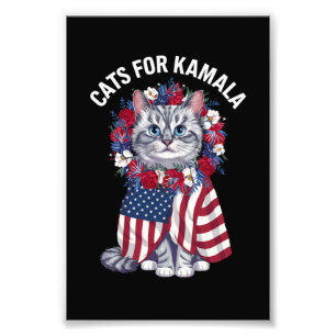 Foto Gato para Kamala Gato Flores Bandera Americana USA