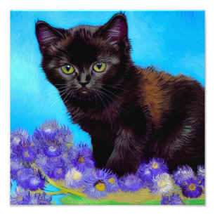 Foto Gato Van Gogh y flores