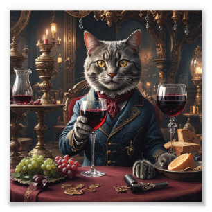 Foto Gato victoriano con vidrio de vino rojo
