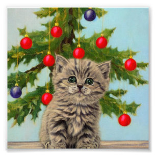 Foto Gato vintage y árbol de Navidad