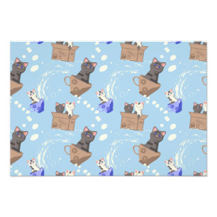 Foto Gatos en caja y gotas de leche en azul