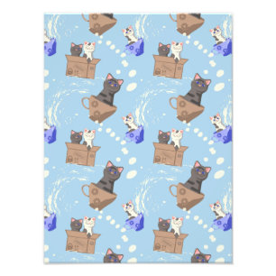 Foto Gatos en caja y gotas de leche en azul