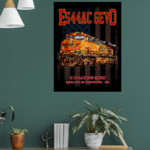 Foto GE ES44AC GEVO Locomotora y bandera estadounidense