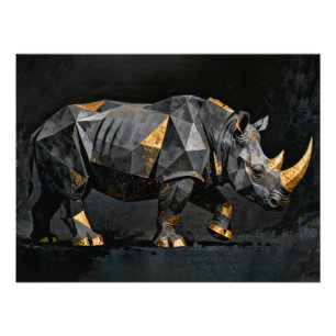 Foto Geometric Gold and Black Rhinoceros Sculpture