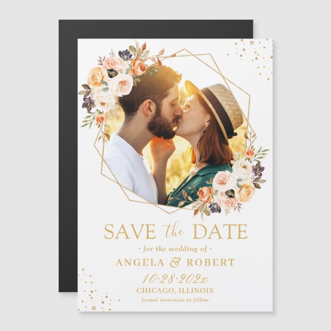 Foto geométrica floral otoñal Guardar el imán de f (Anverso/Reverso)