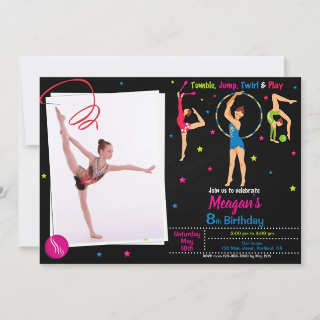 Foto Gimnasia invitación al cumpleaños Chica tamba (Anverso)