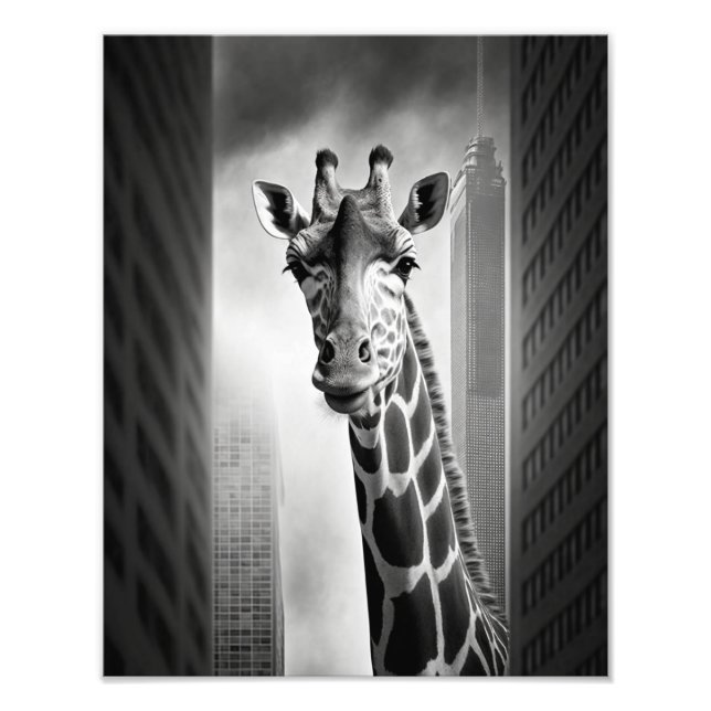 Foto Giraffe en un paisaje urbano (Frente)