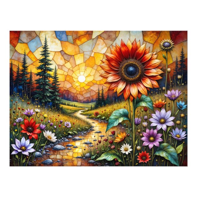 Foto Girasol rojo en valle junto a arroyo (Frente)