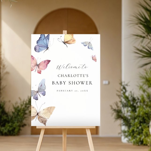 Foto Girl Butterfly Baby Shower Welcome Sign (Girl Butterfly Baby Shower Welcome Sign)