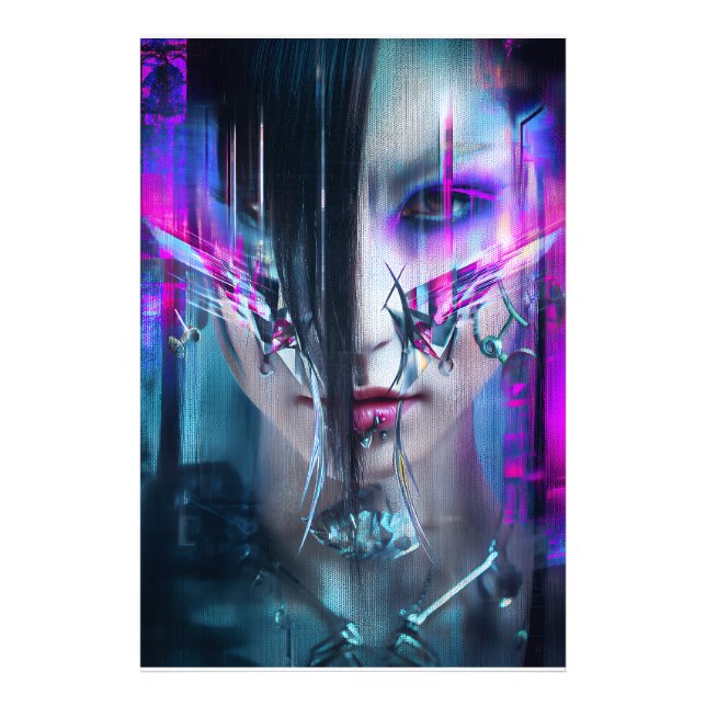 Foto Glitch Cyberpunk Face Neon Distortion Portrait (Frente)