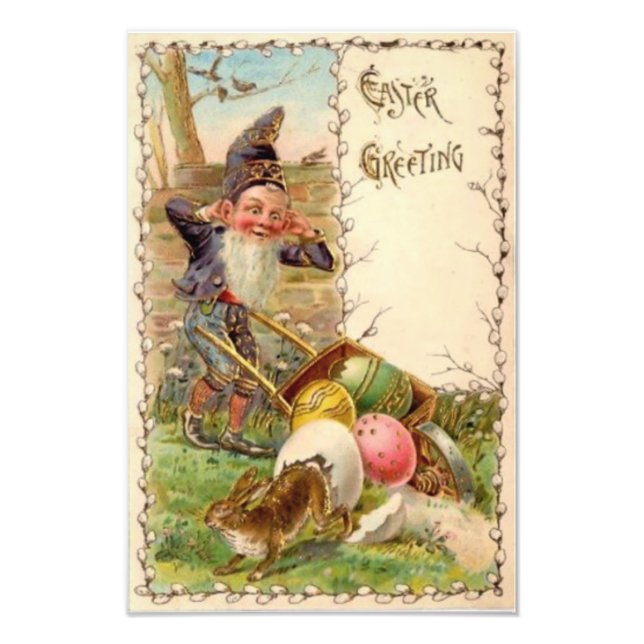 Foto Gnome de conejo de Pascua con huevo pintado de col (Frente)