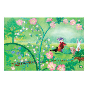 Foto Gnome jardener, Blackbird, Hedgehog y Conejo Blanc
