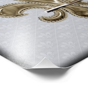 Foto Gold Fleur de Lis fondo plateado bordes negros