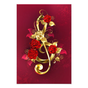 Foto Golden Treble Clef con flores Rosas