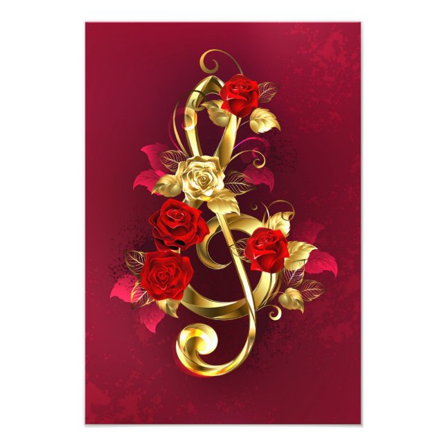 Foto Golden Treble Clef con flores Rosas (Frente)