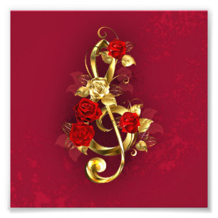 Foto Golden Treble Clef con flores Rosas