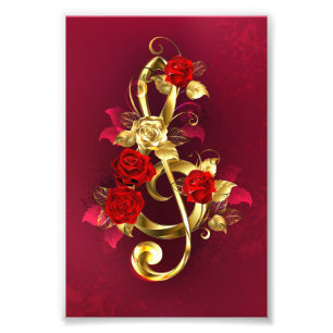 Foto Golden Treble Clef con flores Rosas