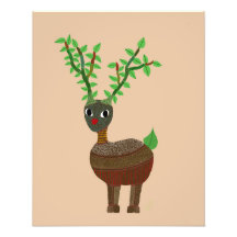 Gond Reindeer Arte Popular Indio Rojo Digital