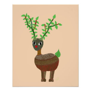 Foto Gond Reindeer Arte Popular Indio Rojo Digital