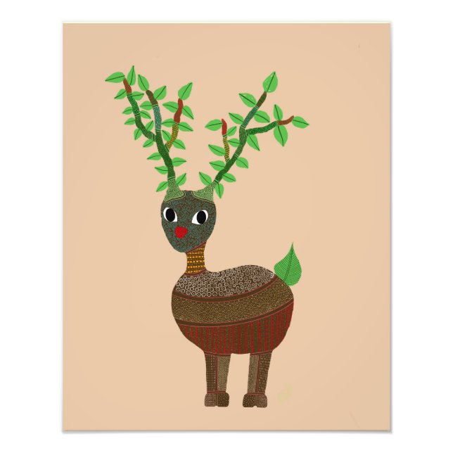 Foto Gond Reindeer Arte Popular Indio Rojo Digital (Frente)