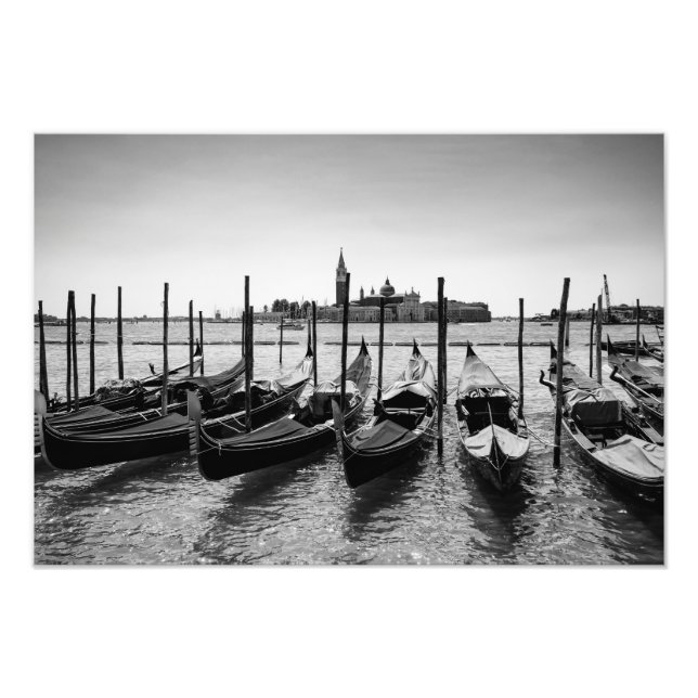 Foto Góndolas en Venecia en blanco y negro (Frente)