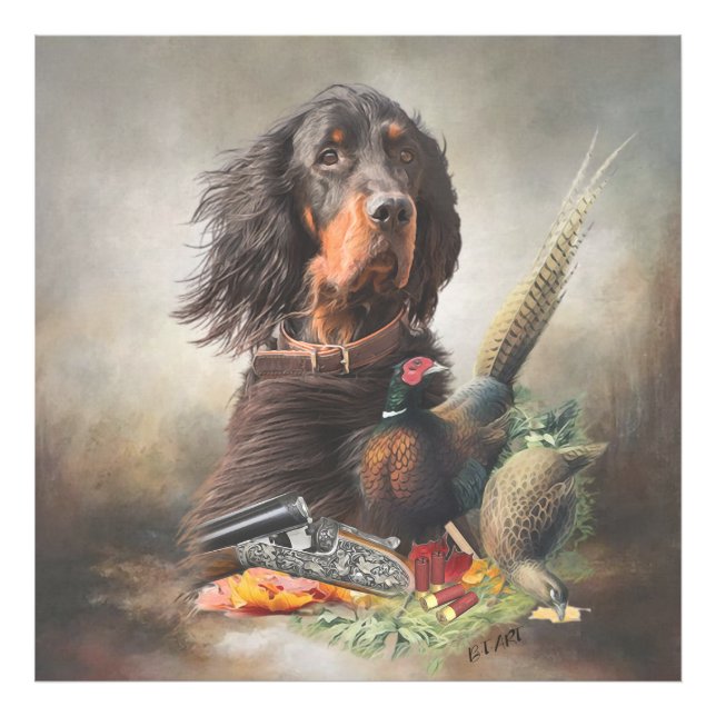 Foto Gordon setter con faisanes, arte (Frente)