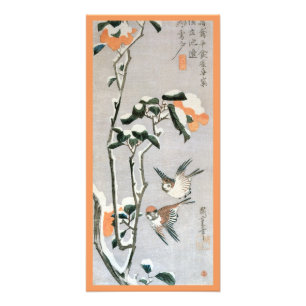 Foto Gorriones y Camelia en la nieve por Ando Hiroshige