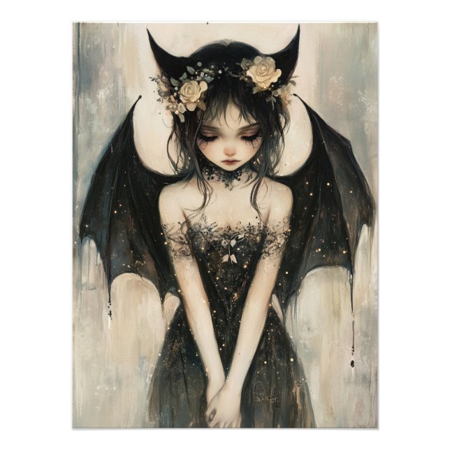 Foto Gothic Dark Fairy with Floral Crown Wall Art (Frente)