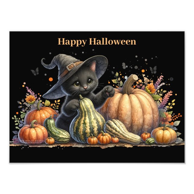 Foto Gourds de Halloween Black Witch's Kitten W/ Pumpki (Frente)