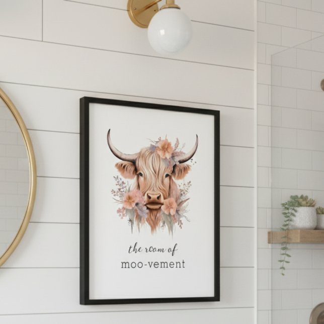 Foto Graciosa Floral Highland Cow Baño Decoración Arte  (floral highland cow bathroom sign art work wall art funny quote sayings)