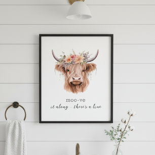 Foto Graciosa floral Highland Cow Cute Decoración Hogar