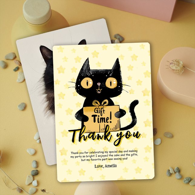 Foto Graciosa Tarjeta de agradecimiento para el cu (Photo Funny Black Cat Birthday Thank You Card)