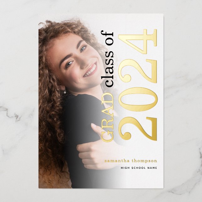 Foto Grad 2024 Invitación de Relieve metalizado re (Anverso)