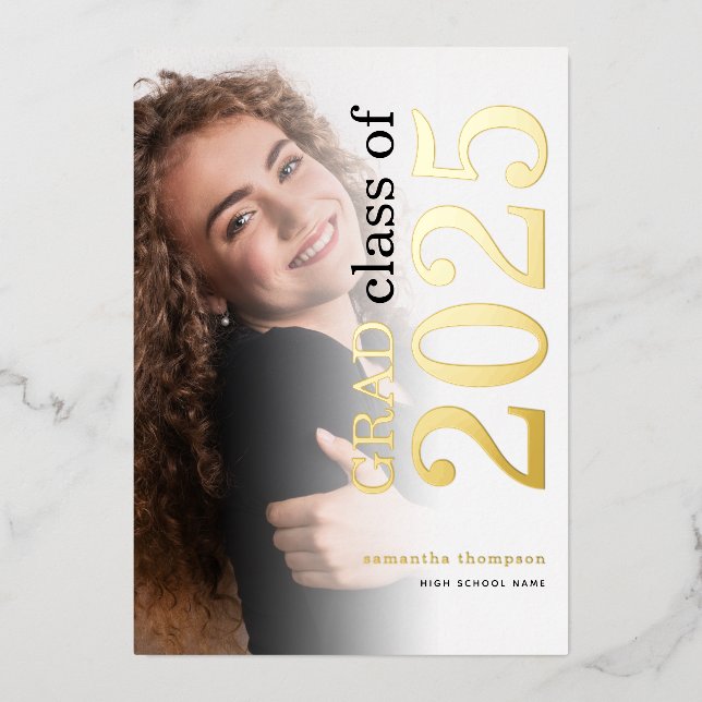 Foto Grad 2025 Invitación de Relieve metalizado re (Anverso)