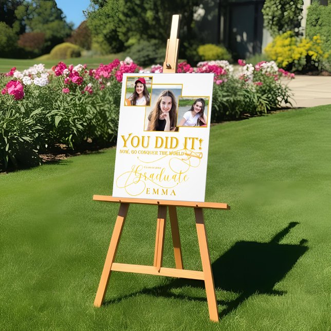 Foto Graduación de blanco y oro Multi Photo Keepsake (White and Gold Graduation Multi Photo Keepsake Poster)