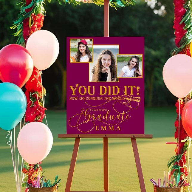 Foto Graduación de oro rojo Multi Photo Keepsake (Red Gold Graduation Multi Photo Keepsake Poster)
