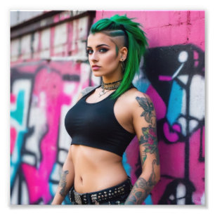 Foto Graffiti de Punk con tatuaje de pelo verde en Asia