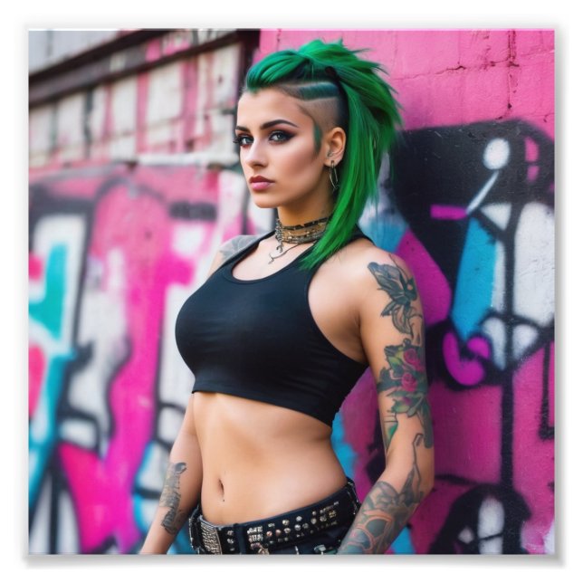 Foto Graffiti de Punk con tatuaje de pelo verde en Asia (Frente)