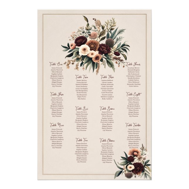 Foto Gráfico de asientos de Boho Florals (Frente)