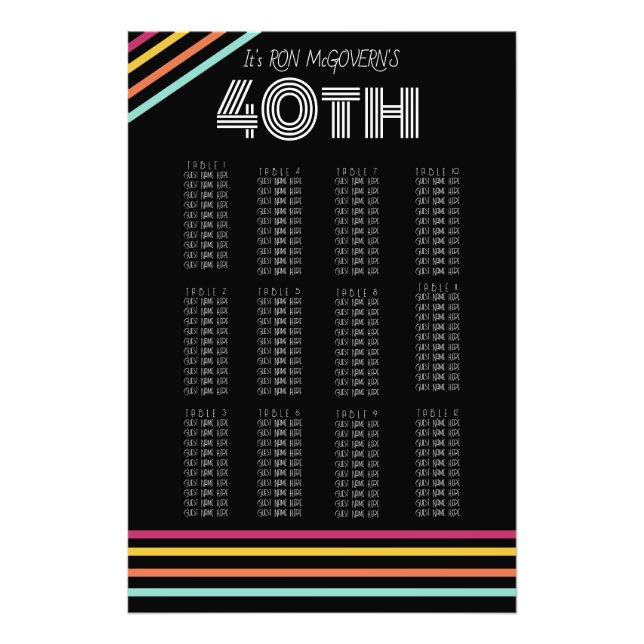 Foto Gráfico de asientos de rayas retro negro y neón 40 (Frente)