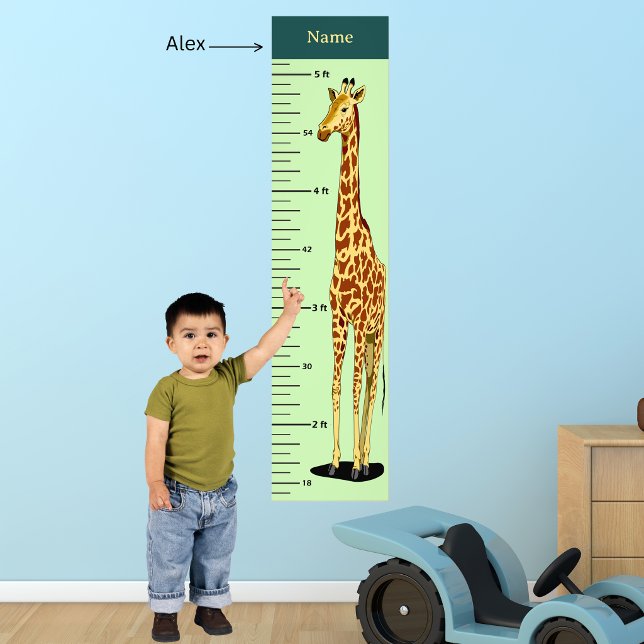 Foto Gráfico de crecimiento de jirafa de cuello largo A (Long Neck Giraffe Growth Chart Add Child's Name Photo Print)