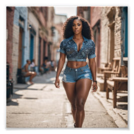 Foto Gran Chica negro en Fancy Denim Walking