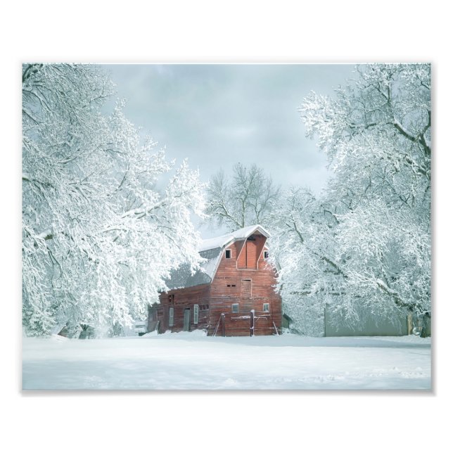 Foto Granero Rojo En Una Fresca Nieve De Invierno (Frente)