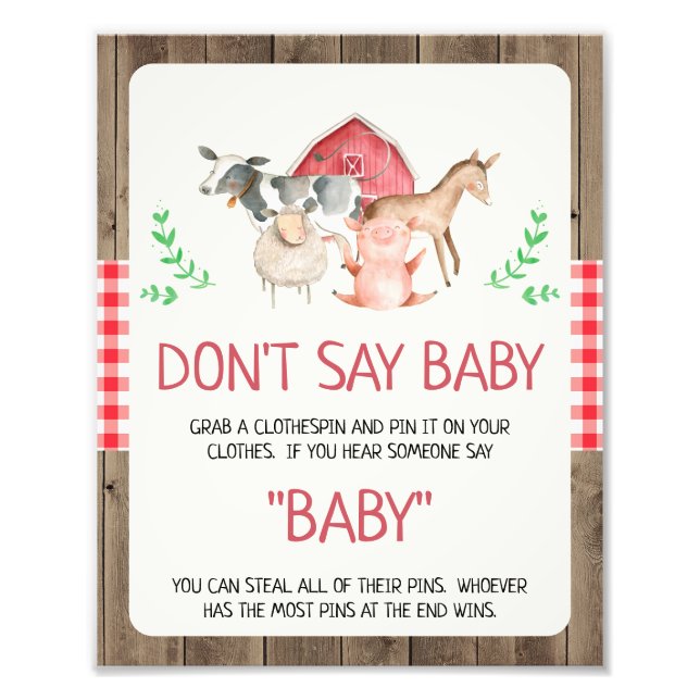 Foto Granja rústica no diga Rótulo de Baby Shower para  (Frente)