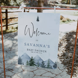 Foto Grey Wilderness Winter Baby Shower Welcome Sign